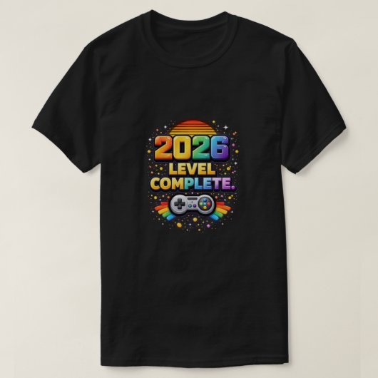 T-shirt 2026: Level Complete | Retro Gaming Evolution (Design devant)