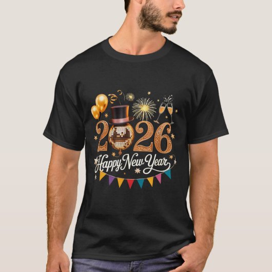T-shirt 2026 New Year Celebration Disco Ball Gold Festivit (Devant)