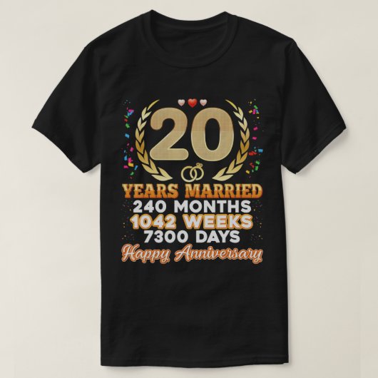 T-shirt 20 ans mariés heureux 20e anniversaire de Mariage (Design devant)