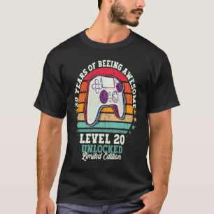 T-shirt 20e Anniversaire Niveau 20 Jeu déverrouillé Vintag