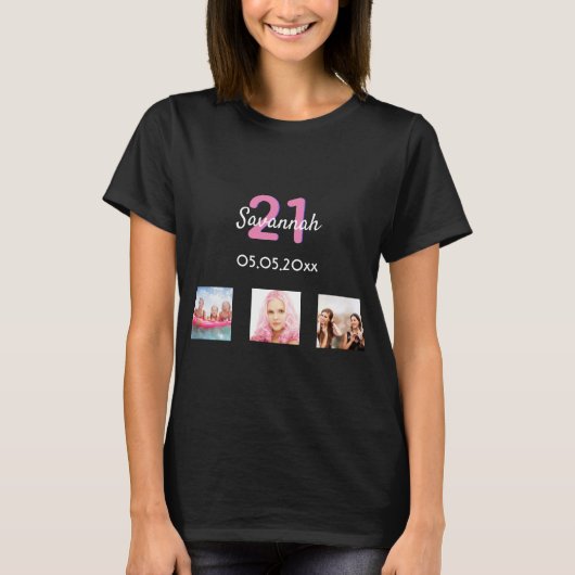 T-shirt 21e anniversaire sur mesure photo rose monogramme  (Devant)