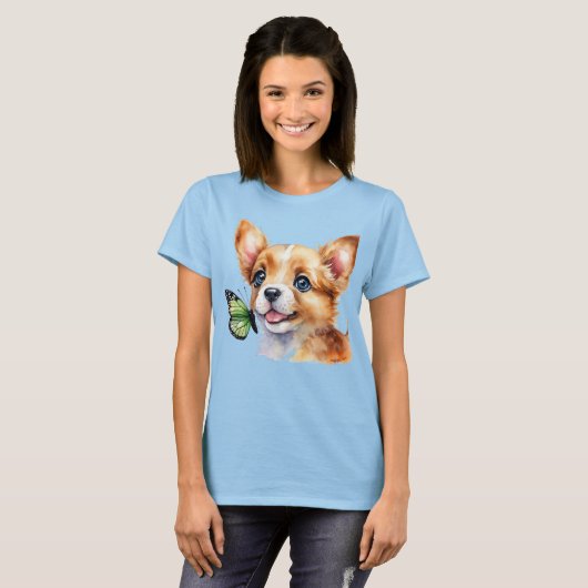 T-shirt 24072_A Chiot et Papillon vert (Devant entier)