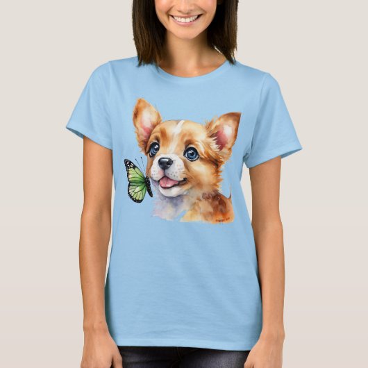T-shirt 24072_A Chiot et Papillon vert (Devant)