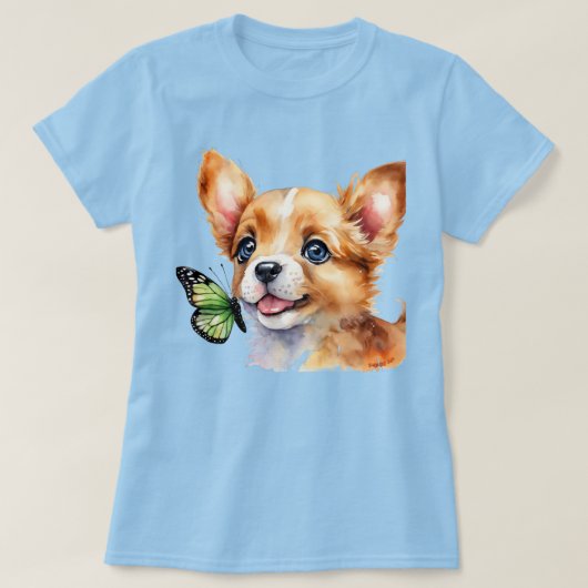 T-shirt 24072_A Chiot et Papillon vert (Design devant)