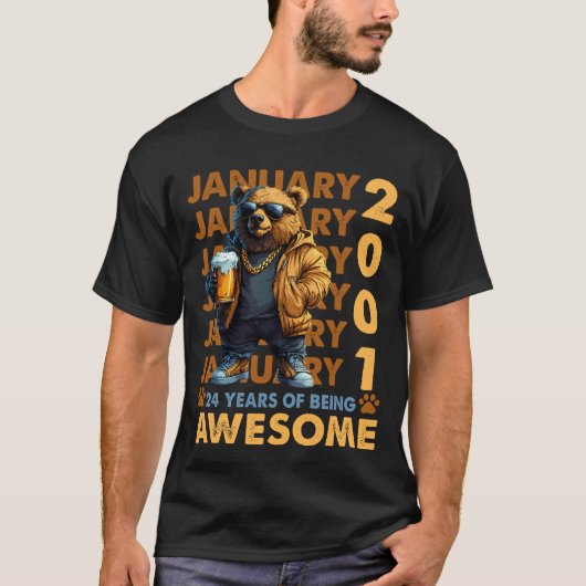 T-shirt 24 Ans Awesome Cool Ours Depuis Janvier 2001 (Devant)