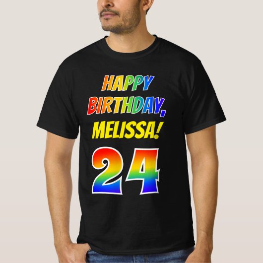 T-shirt 24e anniversaire — Bold, Fun, Rainbow 24, Nom pers (Devant)