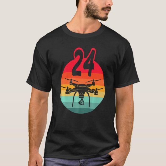 T-shirt 24e Anniversaire I Rétro Télécommande Drones Avec (Devant)