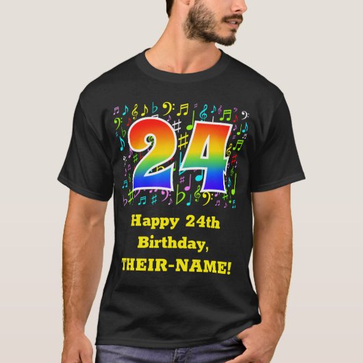 T-shirt 24e anniversaire : Symboles de musique colorée, Ar (Devant)