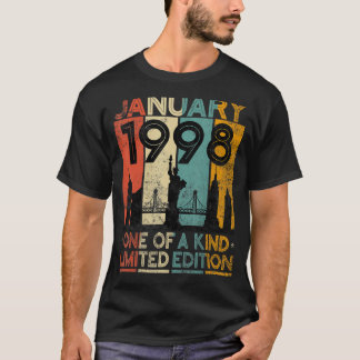 T-shirt 25 Ans Vintage Janvier 1998 Anniversaire Hommes Fe