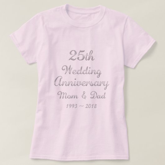 T-shirt 25e anniversaire du Mariage Parents Typographie d' (Design devant)