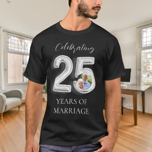 T-shirt 25e anniversaire mariage photo argent noir hommes