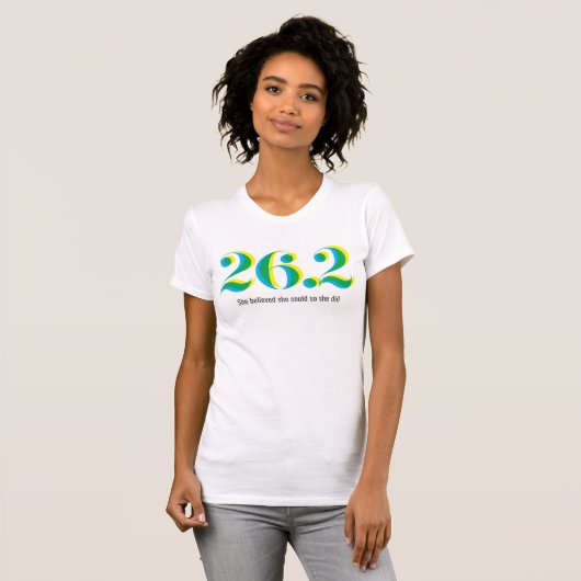 T-shirt 26.2 Marathon courrant un texte bleu gras jaune (Devant entier)