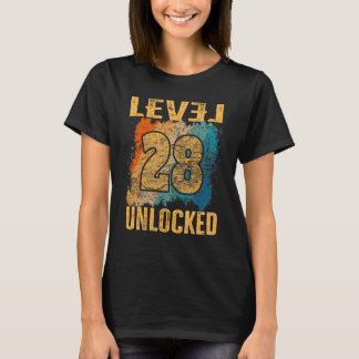 T-shirt 28e Anniversaire Niveau Déverrouillé Vintage Rétro