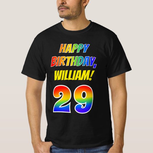 T-shirt 29e anniversaire — Bold, Fun, Rainbow 29, Nom pers (Devant)