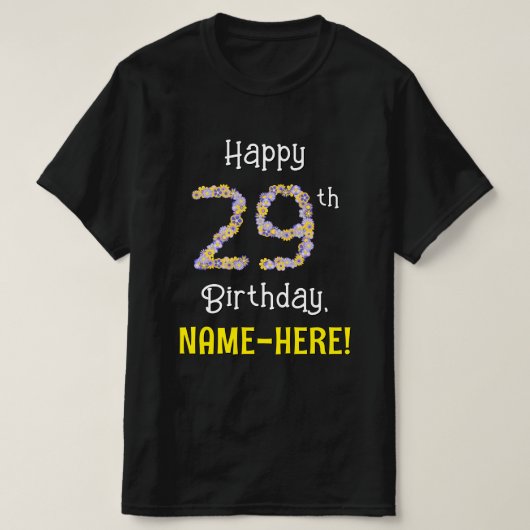 T-shirt 29e anniversaire : Fleurs florales Numéro "29" + N (Design devant)