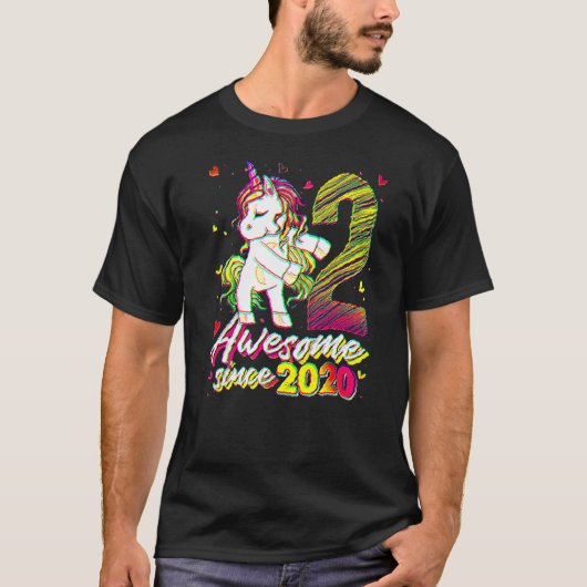 T-shirt 2 Ans Unicorne Flossant 2e Anniversaire Fille Un (Devant)