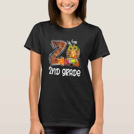 T-shirt 2 Is For 2nd Grade Leopard Pumpkin Teacher Fall Th (Devant)
