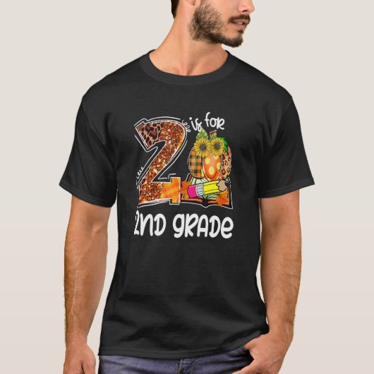 T-shirt 2 Is For 2nd Grade Leopard Pumpkin Teacher Fall Th (Devant)