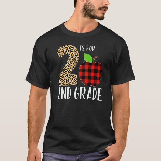 T-shirt 2 Is For 2nd Grade Teacher Leopard Buffalo Plaid S (Devant)