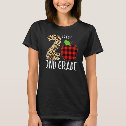 T-shirt 2 Is For 2nd Grade Teacher Leopard Buffalo Plaid S (Devant)