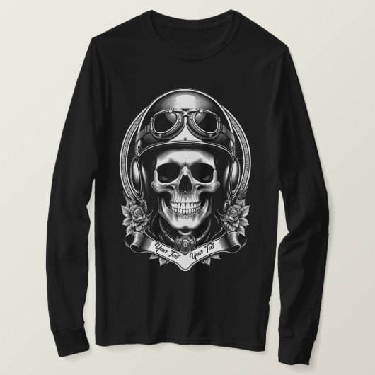 T-shirt 2 Sided Custom Biker Skull Motorcycle Long Sleeve (Design devant)