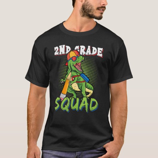 T-shirt 2e année Squad Rex Dinosaur Retour à l'école Backp (Devant)