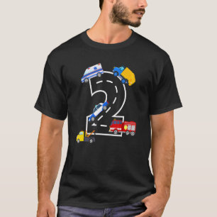 T-shirt 2e anniversaire Boys Fire Truck Police Voiture 2 a