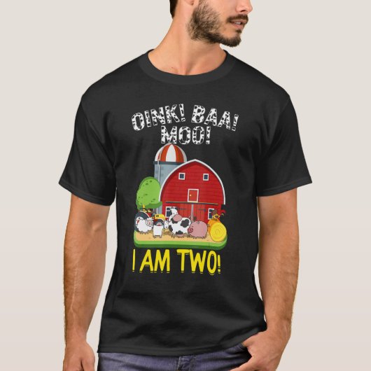 T-shirt 2e anniversaire Oink Baa Moo Je suis deux animaux (Devant)