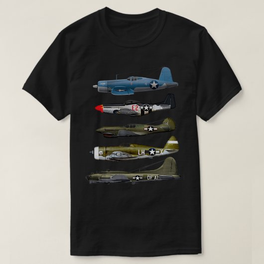 T-shirt 2ÈME GUERRE MONDIALE Warplane B17 P51 Mustang F4U  (Design devant)