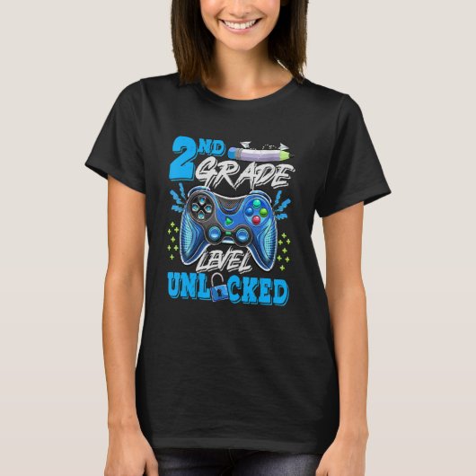 T-shirt 2nd Grade Level Unlocked Video Game Back To School (Devant)