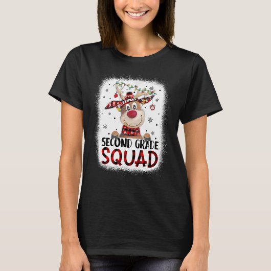 T-shirt 2nd Grade Squad Plaid Reindeer Santa Hat Teacher C (Devant)