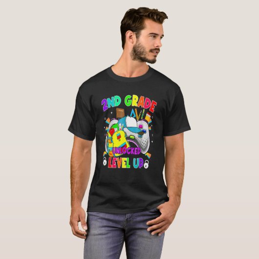 T-shirt 2nd Grade Unlocked Level Up Video Game First Day O (Devant entier)