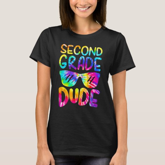 T-shirt 2nd Second Grade Dude Tie Dye Sunglasses Boys Back (Devant)