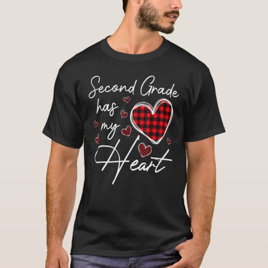 T-shirt 2nd Second Grade Has My Heart Plaid Teacher Valent (Devant)