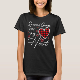 T-shirt 2nd Second Grade Has My Heart Plaid Teacher Valent