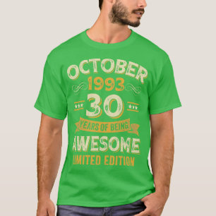 T-shirt 30 ans de Vintage incroyable Octobre 1993 30e anni