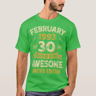 T-shirt 30 Ans Vintage Février 1993 30e anniversaire