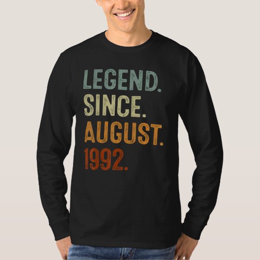 T-shirt 30 Years Old Legend Since August 1992 30th Birthd (Devant)