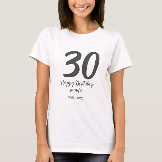 T-shirt 30e anniversaire ajouter nom date année noir modèl (Devant)