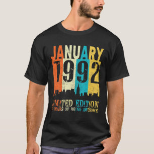 T-shirt 30E Anniversaire Cadeau Vintage Janvier 1992 30 Li
