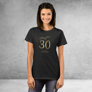 T-shirt 30e Anniversaire de fête Gold Script noir