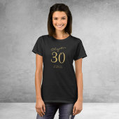 T-shirt 30e Anniversaire de fête Gold Script noir
