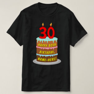T-shirt 30e anniversaire — Fun Cake & Candles, avec nom pe