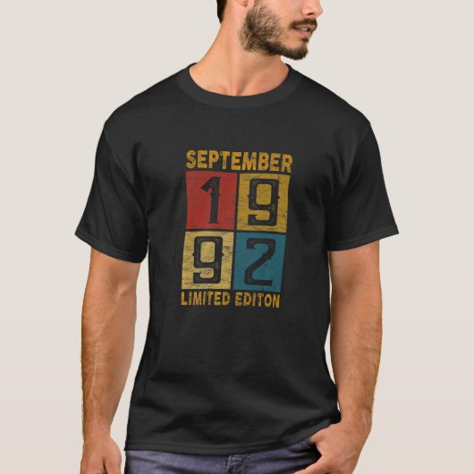T-shirt 30e Anniversaire Septembre 1992 Né En 1992 30 Ans  (Devant)