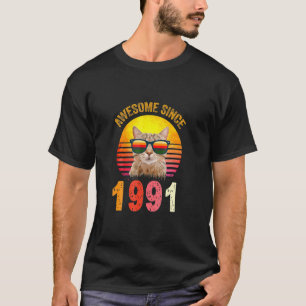 T-shirt 31e anniversaire Vintage Chat Awesome depuis 1991