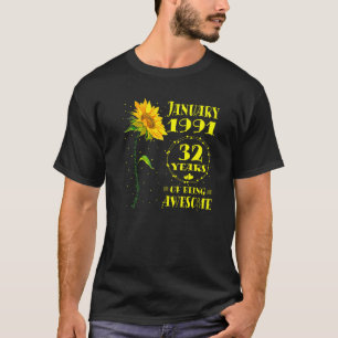 T-shirt 32e anniversaire 32 ans tournesol né janvier