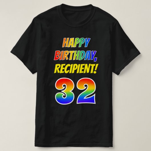 T-shirt 32e anniversaire — Bold, Fun, Rainbow 32, Nom pers (Design devant)