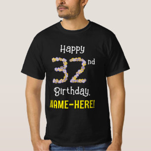 T-shirt 32e anniversaire : Fleurs florales Numéro "32" + N