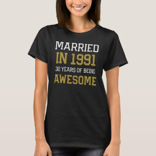 T-shirt 32e anniversaire pour les hommes mariés en 1991 Co