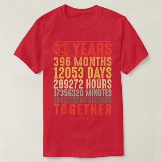 T-shirt 33 Année 33e anniversaire Mariage Cadeaux pour ell (Design devant)